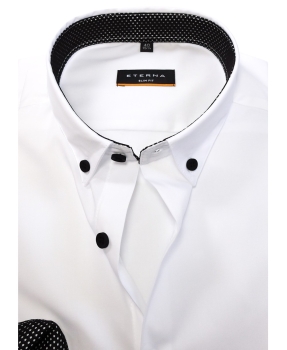 eterna Slim Fit Stretch Langarmhemd in weiss mit Patches in schwarz