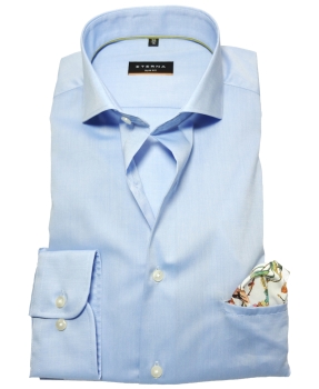 eterna Slim Fit Stretch Langarmhemd in hellblau mit floralem Einstecktuch -  Hochwertige Herrenmode führender Marken zu fairen