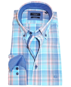 Giordano Langarmhemd Regular Fit Karodesign in aqua blau rot