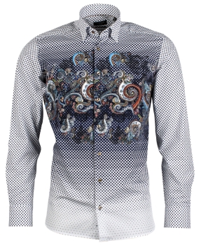Giordano Tailored Langarmhemd weiss blau mit Fancydruck