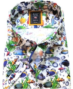 Armas Kurzarmhemd Comfort Fit weiss multicolor Print Malibu Fische