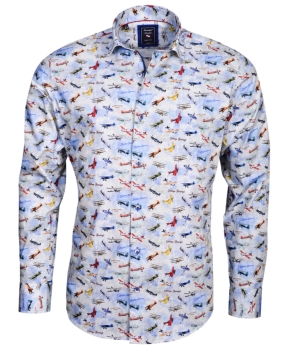 Armas Langarmhemd Comfort Fit hellblau multicolor Print Flugzeuge