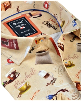 Armas Langarmhemd Comfort Fit beige multicolor Print Kaffeemotive