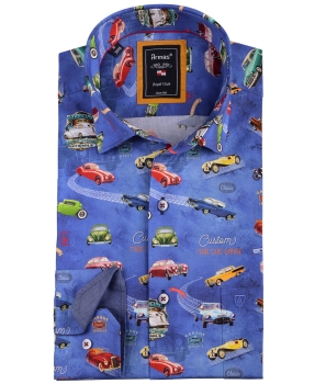 Armas Langarmhemd Comfort Fit blau multicolor Print Oldtimer Autos