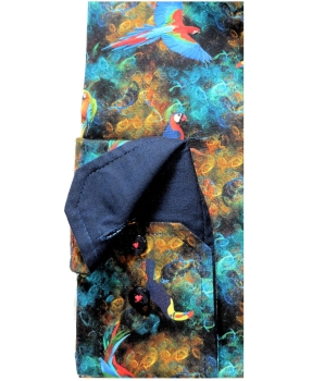 Armas Langarmhemd Comfort Fit dunkelblau multicolor Print Papageien