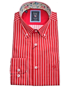 Armas Langarmhemd Comfort Fit rot weiss Streifen Floralpatches