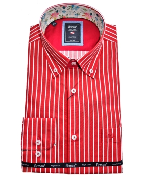 Armas Langarmhemd Comfort Fit rot weiss Streifen Floralpatches