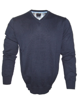 Baileys Regular Fit V-Neck Pullover in marine Feinstrick