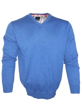 Baileys Regular Fit V-Neck Pullover in mittelblau Feinstrick