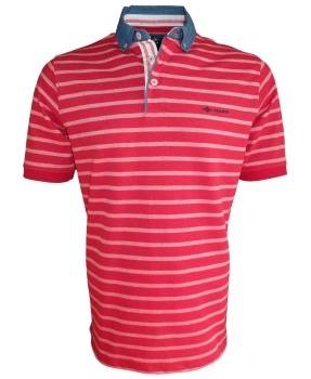 Baileys Polo Shirt Premium Button-Down in rot hellrot melange Streifen