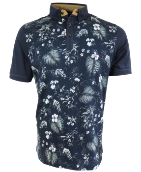 Baileys Polo Shirt Floralprint in dunkelblau weiss blau