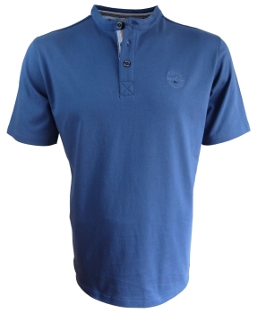 Baileys Rundhals T-Shirt in blau mit Knopfleiste und Sticklogo