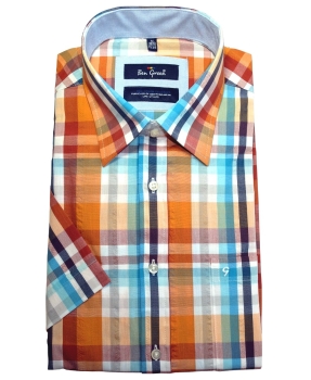 Ben Green Regular Fit Kurzarmhemd orange multicolor Karo