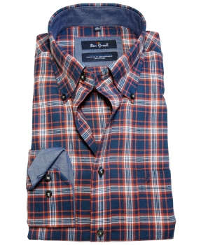 Ben Green Langarmhemd Flanell in dunkelblau weiss rot Karo