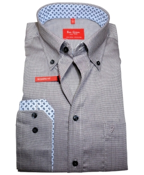 Ben Green Redline Modern Fit Langarmhemd grau Minimuster