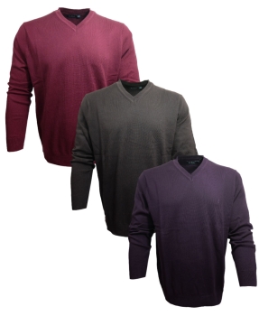 Ben Green V-Neck Pullover Classic in weinrot braun lila