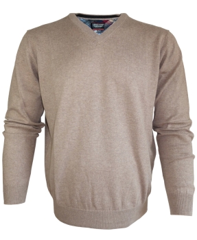 Casa Moda edler V-Neck Pullover Baumwolle Kaschmir in camel