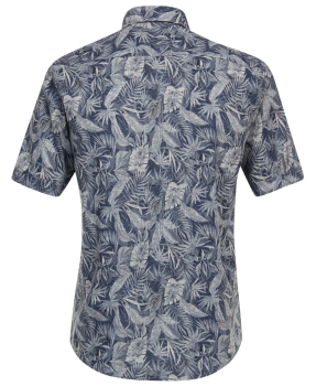 Casa Moda Casual Fit Kurzarmhemd Shorter Style Leinenedition blau Print