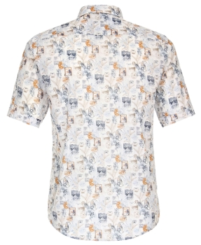 Casa Moda Kurzarmhemd weiss blau orange Fancy Print Leinenstruktur