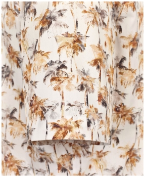 Casa Moda Premium Comfort Fit Kurzarmhemd beige braun Print Palmen