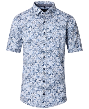 Casa Moda Comfort Fit Kurzarmhemd blau weiss Floralprint