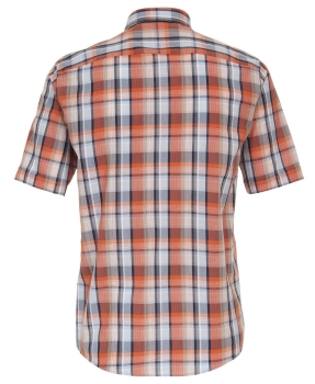Casa Moda Casual Fit Kurzarmhemd Shorter Style orange blau Karo