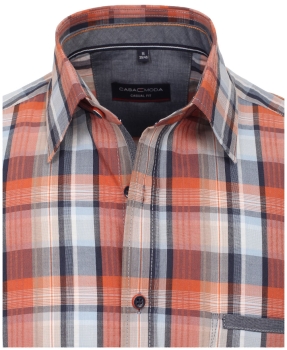 Casa Moda Casual Fit Kurzarmhemd Shorter Style orange blau Karo