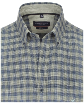 Casa Moda Casual Fit Langarmhemd Shorter Style Leinenedition grün blau Karo