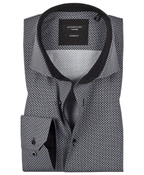 Giordano Langarmhemd Modern Fit in schwarz weiss Minimuster