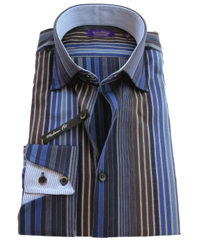 Giordano Langarmhemd Modern Fit UMA blau braun Streifendesign