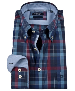 Giordano Langarmhemd Regular Fit bau beere Karo Button-Down