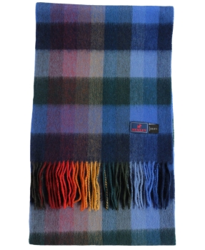 Hemley Schal Wolle in blau multicolor Blockkaro 30x196 cm