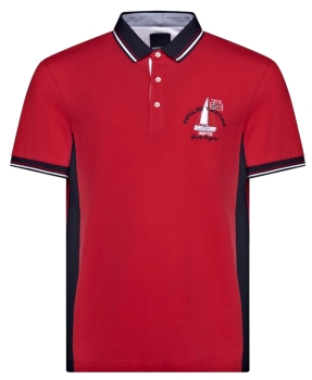 Impulso Poloshirt Stretch in rot dunkelblau weiss mit Stickmotiv