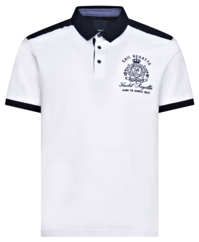 Impulso Poloshirt Stretch in weiss dunkelblau mit Stickmotiv