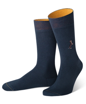 von Jungfeld 1 Paar Socken in dunkelblau mit Stickmotiv Dackel
