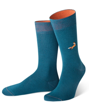 von Jungfeld 1 Paar Socken in petrol mit Stickmotiv Fuchs