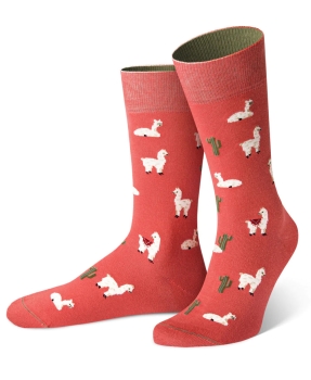 von Jungfeld 1 Paar Socken Motiv Lama in hellrot multicolor