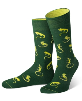 von Jungfeld 1 Paar Socken Motiv Leguan in dunkelgrün multicolor