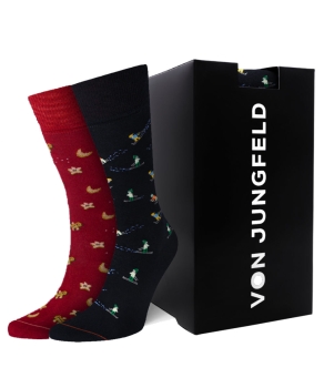 von Jungfeld 1 Paar Herrensocken in 2 Farben mit Wintermotiven