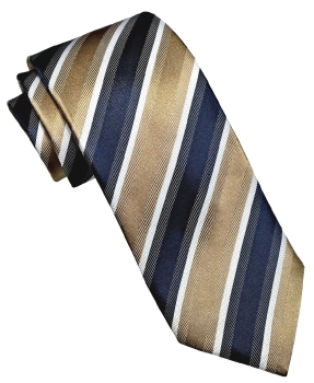 J.Ploenes elegante Seidenkrawatte goldbraun marine weiss Streifendesign JP-9004