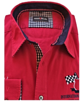 Preview: Marvelis Freizeithemd Langarm in rot marine weiss
