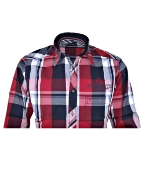 Preview: Marvelis Freizeithemd Langarm in rot marine weiss