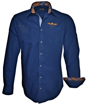 Marvelis Freizeithemd Langarm Alpin in dunkelblau mit Patches