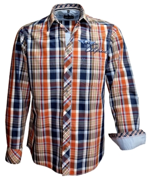 Marvelis Freizeithemd Langarm in blau terra weiss Karo