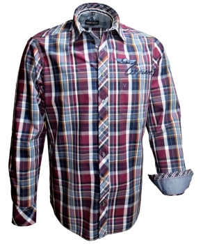 Marvelis Freizeithemd Langarm in beere blau weiss Karo