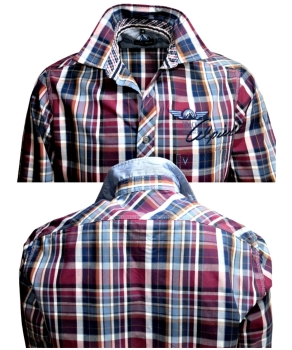 Preview: Marvelis Freizeithemd Langarm in beere blau weiss Karo