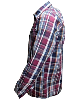 Preview: Marvelis Freizeithemd Langarm in beere blau weiss Karo