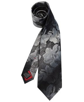 Olymp elegante Seidenkrawatte Nano in schwarz silber grau Floraldesign