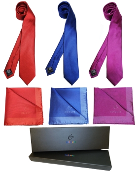 Pellens & Loick SET Krawatte & Einstecktuch Seide in 3 Farben mit Geschenkverpackung