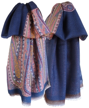 Pellens & Loick Schal aus feiner Wolle Paisleys in dunkelblau bunt 50x190 cm